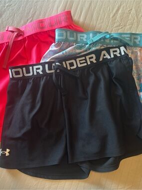 3 pairs Under Armour Women’s Athletic Shorts - Black, Hot Pink, Teal